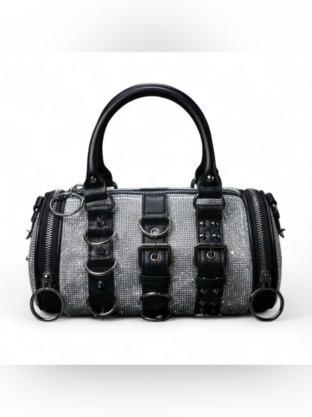 NWT Current Mood Wicked Way Bling Mini Duffle Bag Silver Rhinestone Buckle Studs